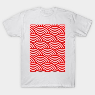 Japanese Wave Seamless Pattern, Red And White T-Shirt